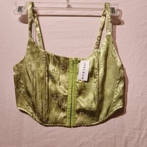 Pacsun LA Hearts Sz S Shiny Lime Green NWT Corset Strappy Top Floral Etching